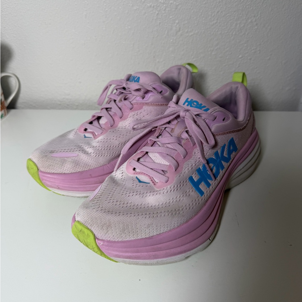 Hoka Lavender and Lime Athletic Shoes
